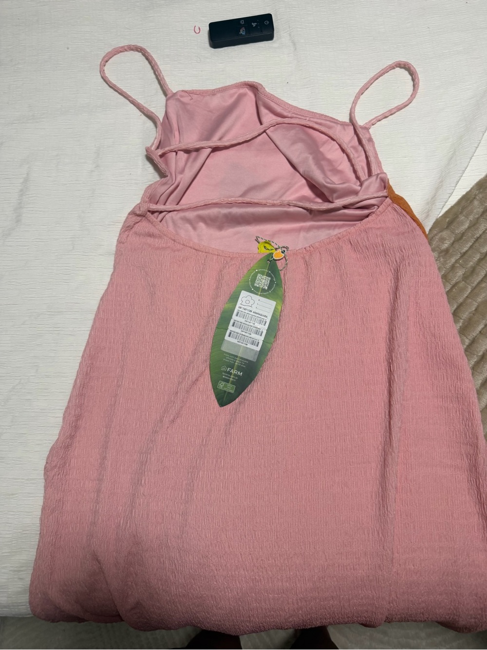 FARM Rio Dusty Pink Textured Spaghetti-Strap dress